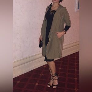 Olive Green drape coat front drop, size S